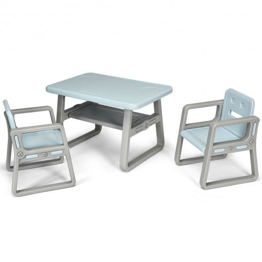 Kids Table and 2 Chairs Set with Storage Shelf