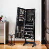 Jewelry Cabinet Stand Mirror Armoire with Large Storage Box-Black