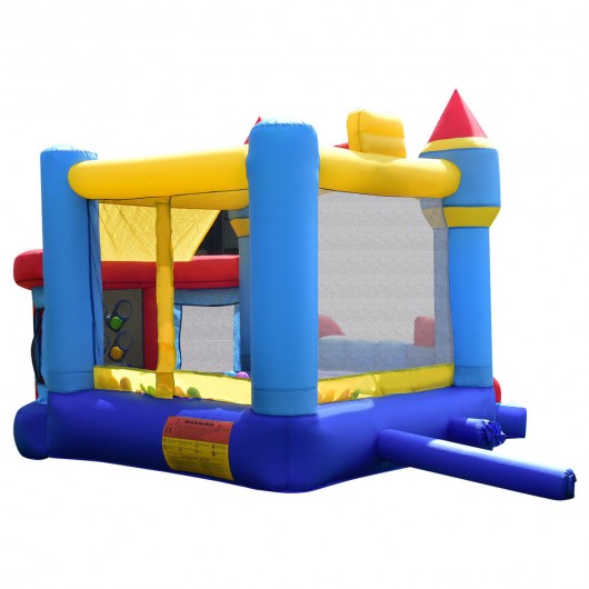 Castle Slide Inflatable Bounce House w/ Ball Pit & Basketball Hoop
