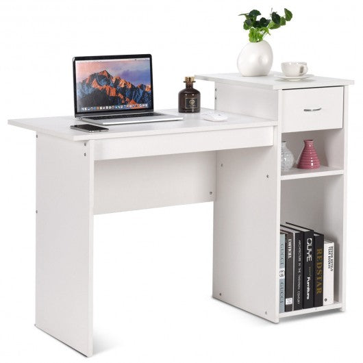 Computer Desk PC Laptop Table with Drawer and Shelf-White