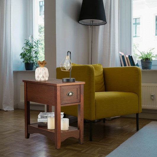 Contemporary Chair Side End Table Compact Table with Drawer Nightstand-Wood