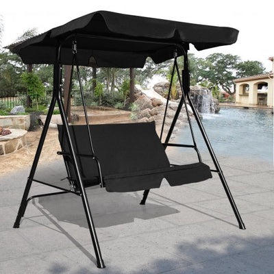 Steel Frame Outdoor Loveseat Patio Canopy Swing with Cushion-Black