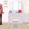 Tri Folding Mirror Vanity Table Stool Set with 4 Drawers