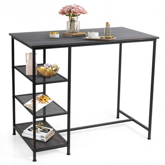 Industrial Dining Bar Pub Table with Metal Frame & Storage Shelves