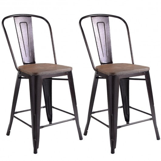 Copper 2-Set Metal Wood Counter Stool Rustic Dining Chairs