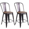 Copper 2-Set Metal Wood Counter Stool Rustic Dining Chairs