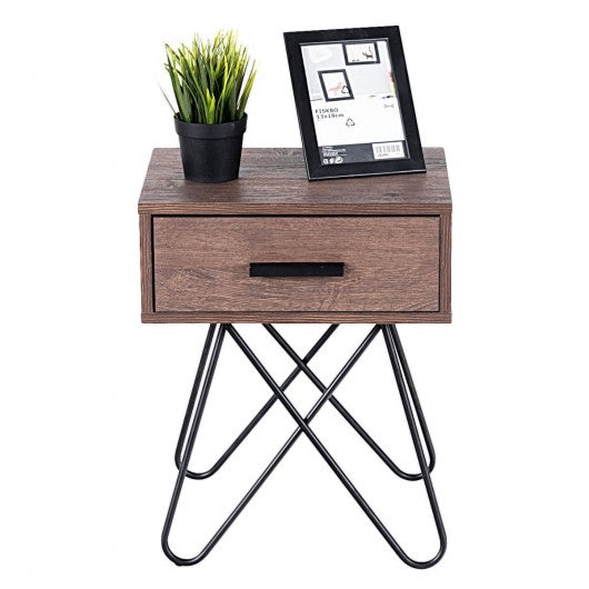 Nightstand Coffee Table Storage Display with Steel Legs and 1 Drawer