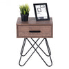 Nightstand Coffee Table Storage Display with Steel Legs and 1 Drawer