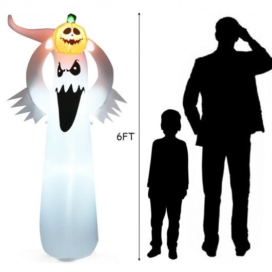 6FT Halloween Inflatable Blow Up Ghost with LED Lights