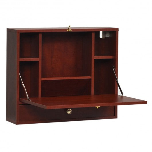 Wall Mounted Folding Laptop Desk Hideaway Storage with Drawer