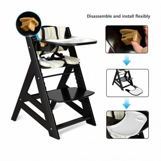Adjustable Height Wooden Baby High Chair with Removeable Tray