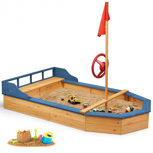 Wooden Pirate Sandboat Covered Sandboxes w/Bench Seat