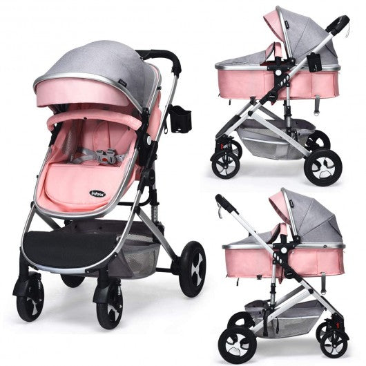  2 in 1 High Landscape Convertible Reversible Bassinet Pram-Pink