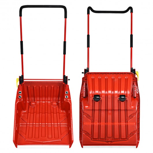 Folding Snow Pusher Scoop Shovel with Wheels and Handle