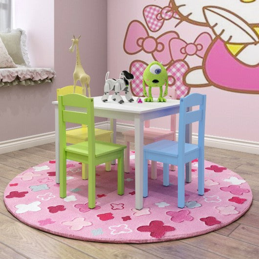 5 pcs Kids Pine Wood Table Chair Set-Clear