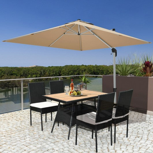 5 PCS Patio Rattan Dining Set Table with Wooden Top