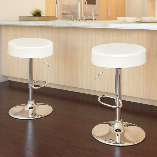 Adjustable Round Leather Swivel Seat Bar Stool-White