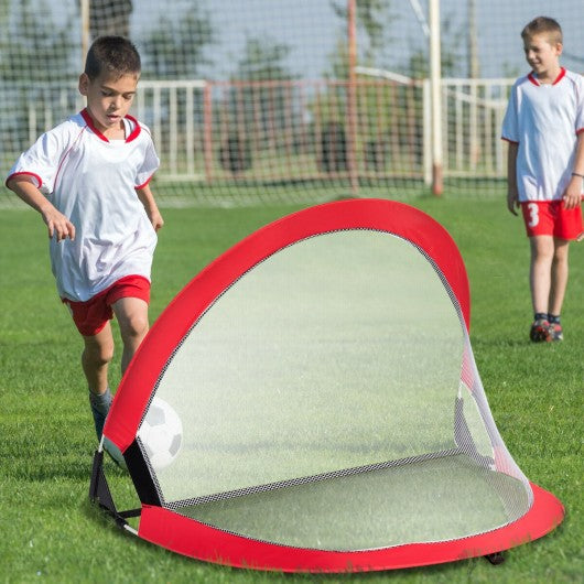 Two Pop Up Soccer Goal Set Foldable Training Football Net-4'