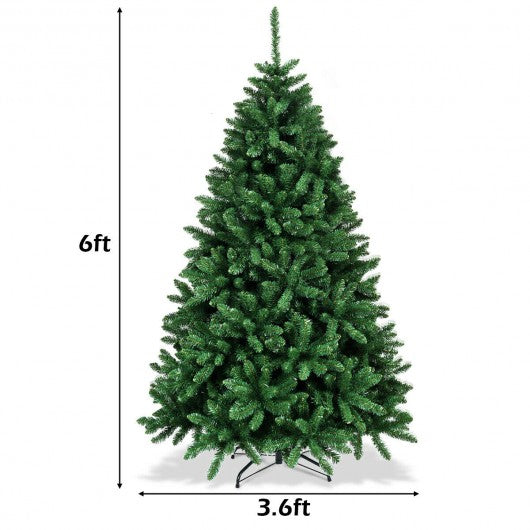 6 Ft Hinged Artificial Christmas Tree with Solid Metal Stand