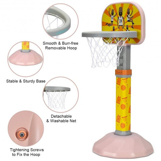 Kids Basketball Hoop Stand with Adjustable Height-Pink