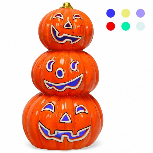 3-Tier Color-Changing Lighted Ceramic Pumpkin Lantern