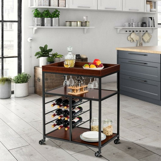 3 Tier Storage Bar Serving Cart with Wine Rack 