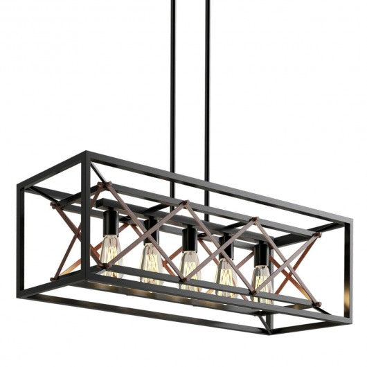 5-Light Kitchen Island Pendant Light Wood Metal Chandelier