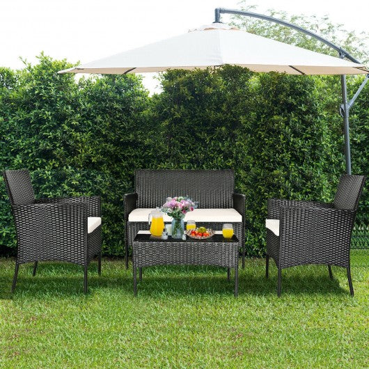 4PCS Patio Rattan Cushioned Sofa Furniture Set
