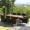 9 pcs Patio Rattan Dining Set 8 Chairs Cushioned Acacia Table Top