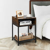 Industrial Nightstand End Side Table with Mesh Shelf