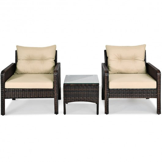 3PCS Outdoor Patio Rattan Conversation Set