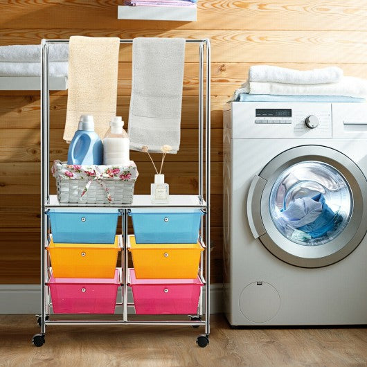 6 Drawer Rolling Storage Cart with Hanging Bar