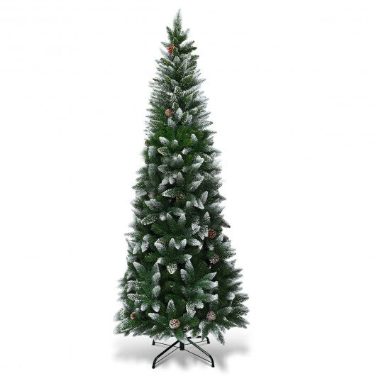 5' / 6' / 7.5' Artificial Pencil Christmas Tree with Pine Cones-7.5'