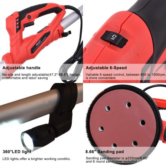 Adjustable Electric Drywall Sander with Vacuum and LED Light