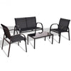 4 pcs Patio Furniture Set with Glass Top Coffee Table