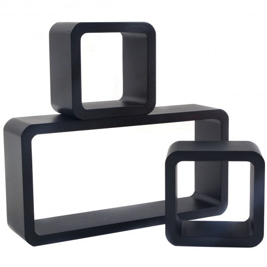 3 pcs Floating Wall Decor Storage MDF Shelves-Black