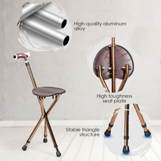 Lightweight Adjustable Folding Cane Seat with Light