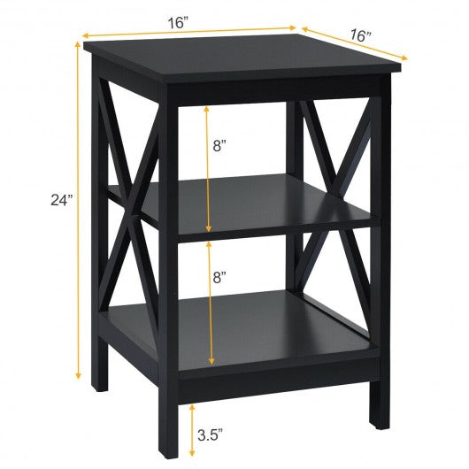 3-Tier Nightstand End Table with X Design Storage