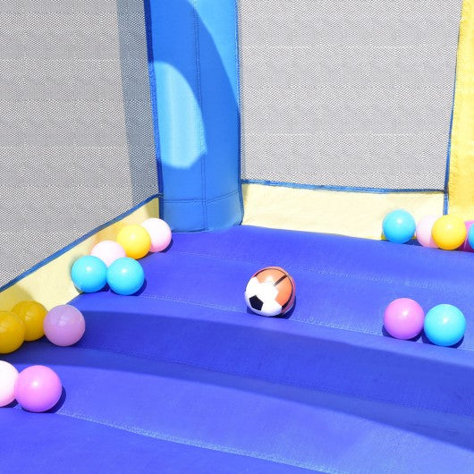 Castle Slide Inflatable Bounce House w/ Ball Pit & Basketball Hoop