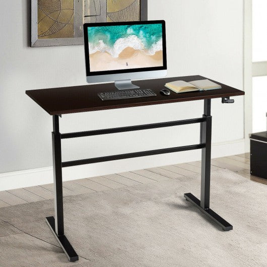 Height Adjustable Standing Desk with Crank Handle-Brown