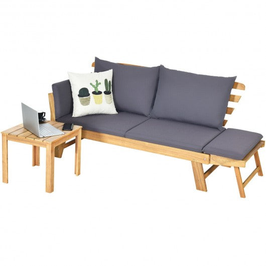 Patio Convertible daybed Solid Wood Sofa with Cushion