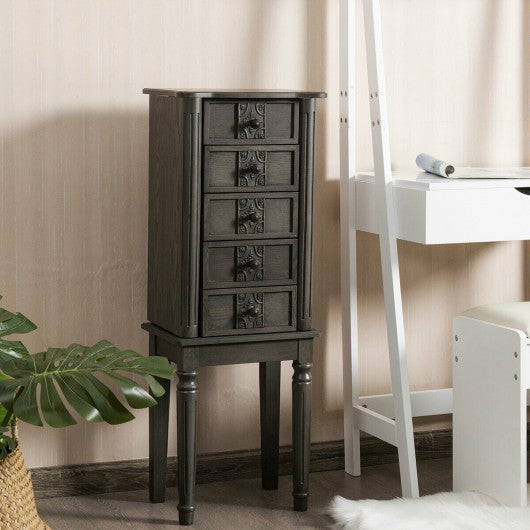 Standing Jewelry Cabinet Armoire with Makeup Mirror