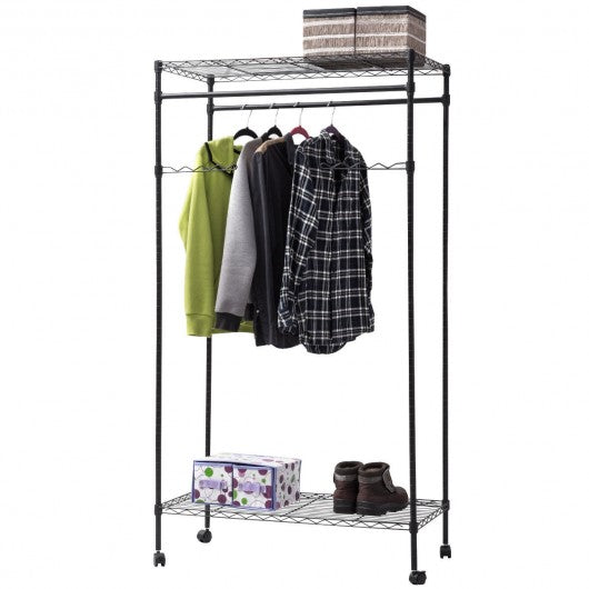 Double Hanging Rolling Adjustable Rod Portable Garment Rack