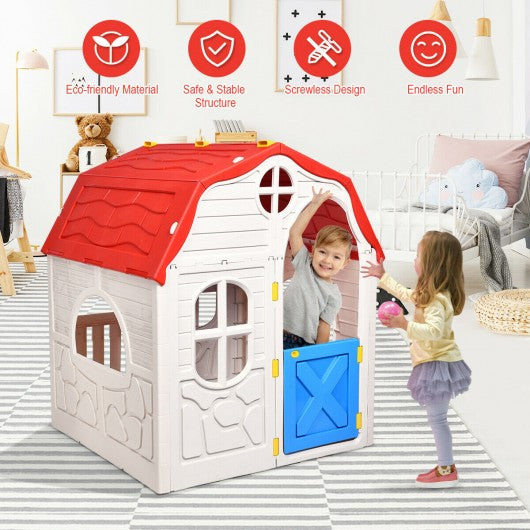 Kids Cottage Playhouse Foldable Plastic Indoor Outdoor Toy