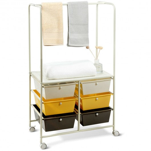 6 Drawer Rolling Storage Cart with Hanging Bar