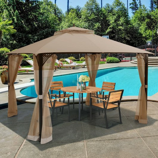 12' x 10'Outdoor Double Top Patio Gazebo-Brown