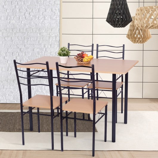 5 pcs Wood Metal Dining Table Set with 4 Chairs
