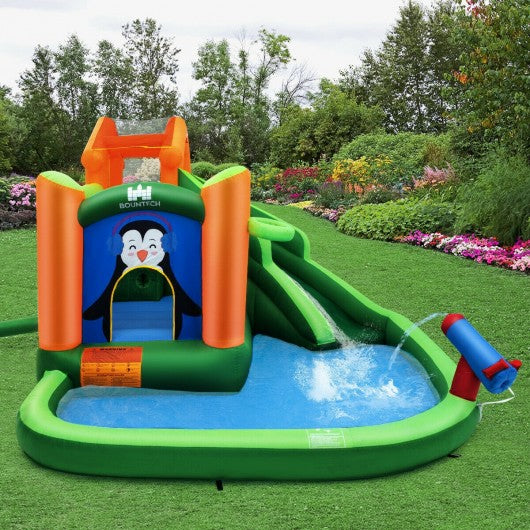 Inflatable Water Park Bouncer with Climbing Wall Splash Pool Water Cannon