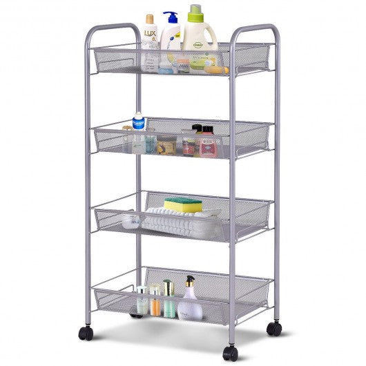 Black/Gray 4 Tier Storage Rack Trolley Cart