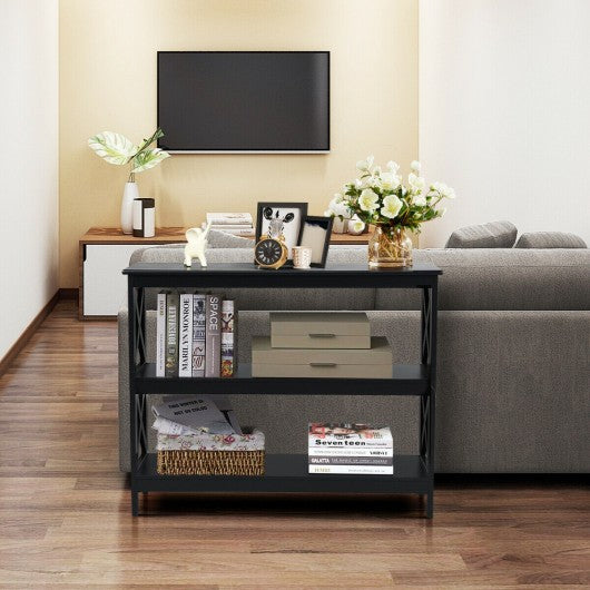 3-Tier Console X-Design Sofa Side Accent Table-Black